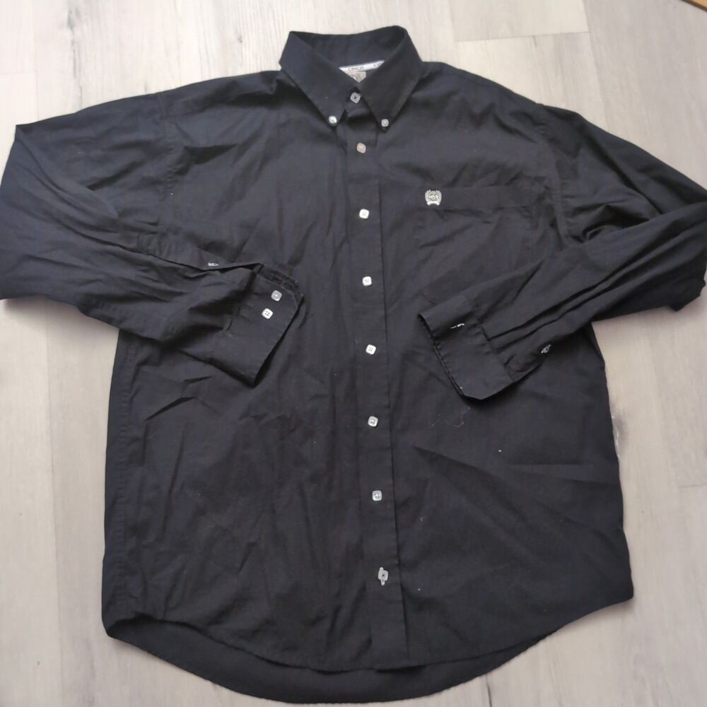 Cinch Shirt Mens Size Small Black Long Sleeve Square Button Down Casual